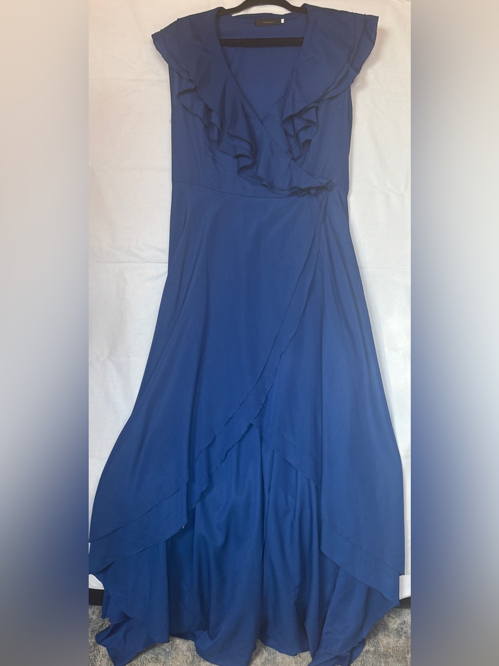 Three Seasons Royal Blue Ruffle Wrap High Low Tulip Hem Midi Dress Large L